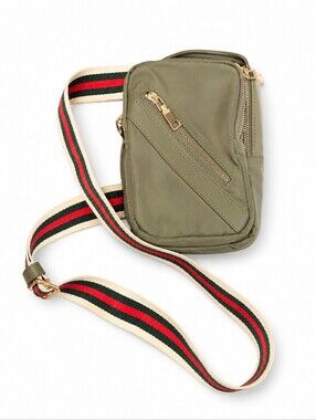 Sol And Selene Olive Crossbody Bag with Striped Webbing Strap